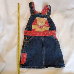 Vintage Guess Bear Overall Skirtall Rare Jean Red Print Made In Usa 24 Months‎